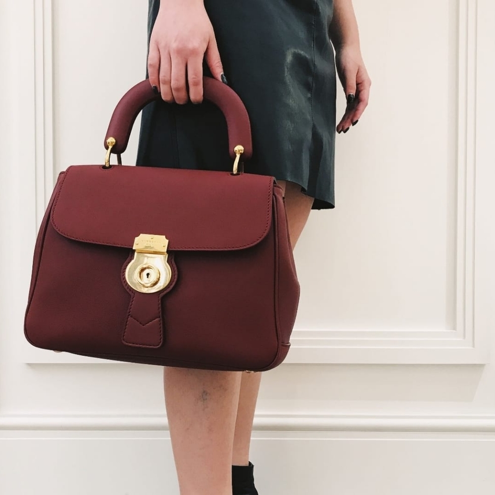 Authentic BURBERRY Trench Calfskin Large DK88 Top Handle Bag Red - Picture 3 of 13